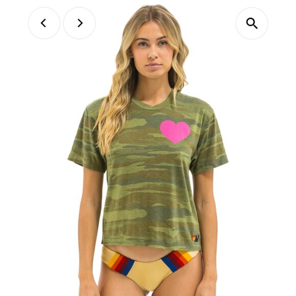 Aviator Nation Tops - Aviator Nation heart print boyfriend tee camp/neon pink